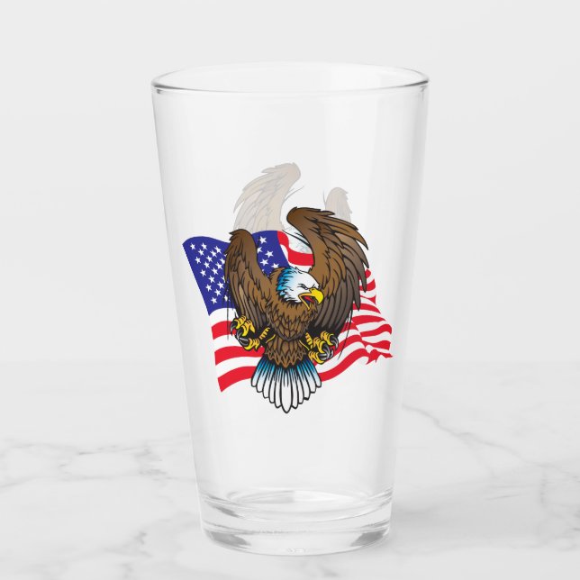 Patriotic Bald Eagle and Flag Glass (Front)