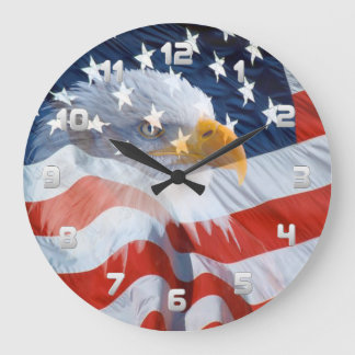 Patriotic Bald Eagle and The American Flag Large Clock