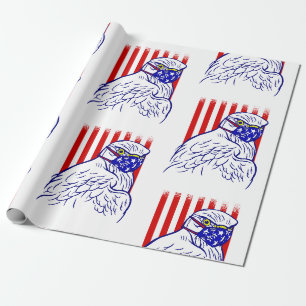 patriotic bald eagle face mask american flag wrapping paper