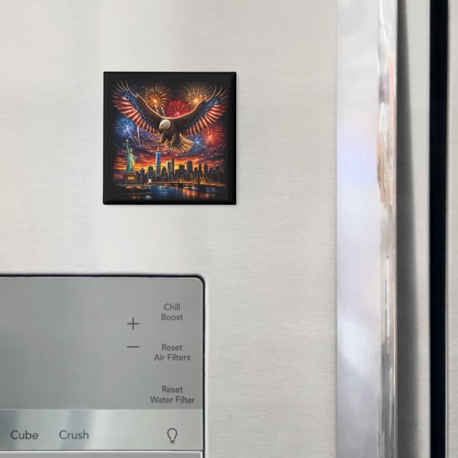 Patriotic Bald Eagle Fireworks New York Skyline  Magnet (In Situ (Fridge))
