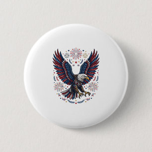 Patriotic Bald Eagle Fireworks Vintage Vector Desi 6 Cm Round Badge