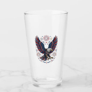 Patriotic Bald Eagle Fireworks Vintage Vector Desi Glass
