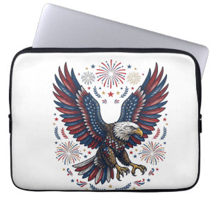 Patriotic Bald Eagle Fireworks Vintage Vector Desi Laptop Sleeve