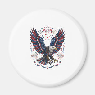 Patriotic Bald Eagle Fireworks Vintage Vector Desi Magnet