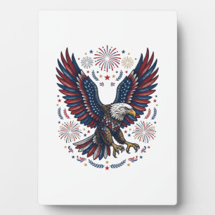 Patriotic Bald Eagle Fireworks Vintage Vector Desi Plaque