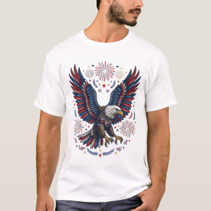 Patriotic Bald Eagle Fireworks Vintage Vector Desi T-Shirt