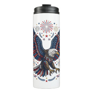 Patriotic Bald Eagle Fireworks Vintage Vector Desi Thermal Tumbler