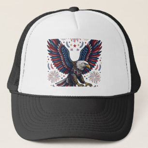 Patriotic Bald Eagle Fireworks Vintage Vector Desi Trucker Hat