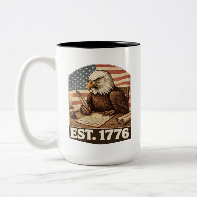 Patriotic Bald Eagle Founding Father 1776 Two-Tone Coffee Mug (Left)