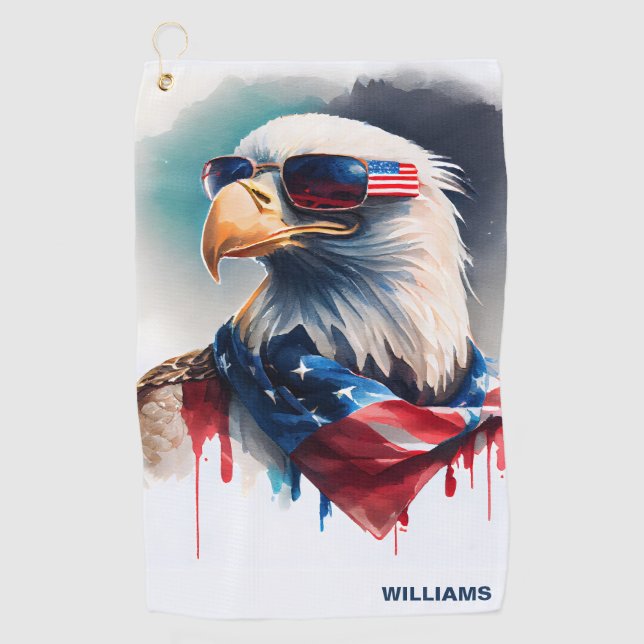 Patriotic Bald Eagle Golf Towel (Front)