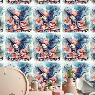 Patriotic Bald Eagle Independence Day Watercolor Wallpaper