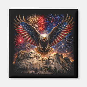 Patriotic Bald Eagle Mount Rushmore Fireworks Magnet
