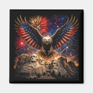 Patriotic Bald Eagle Mount Rushmore Fireworks Magnet