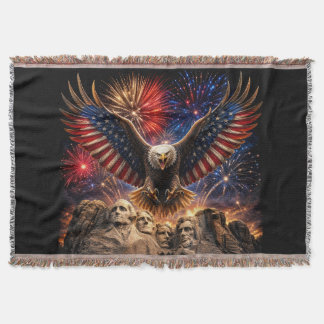 Patriotic Bald Eagle Mount Rushmore Fireworks Throw Blanket