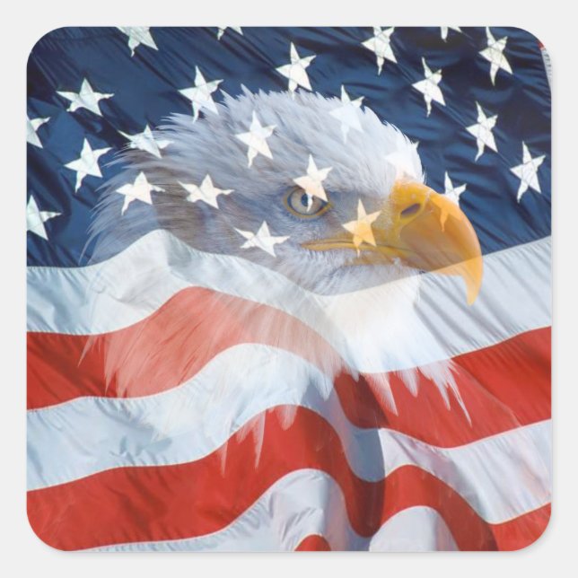 Patriotic Bald Eagle On The American Flag Square Sticker (Front)