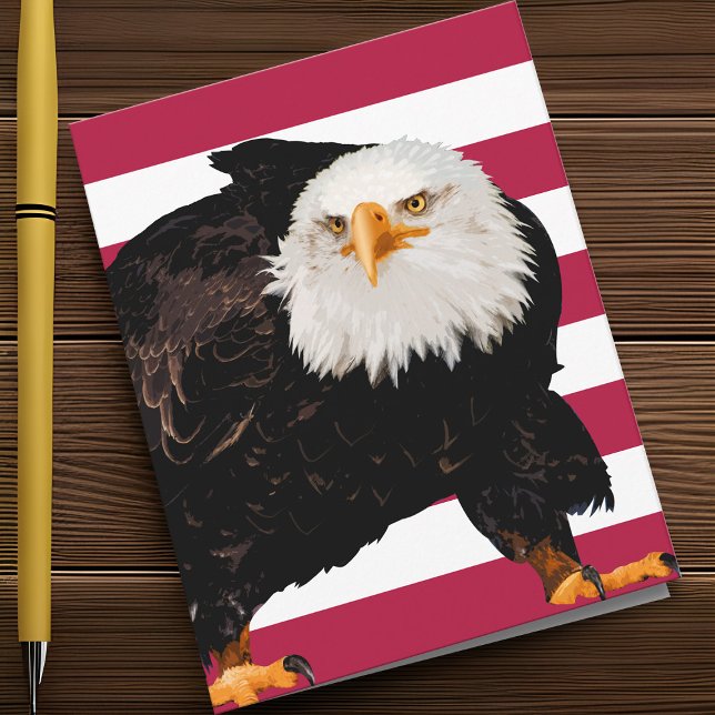 Patriotic Bald Eagle Proud American Flag Military Note Card (Patriotic Bald Eagle note card with USA flag stripes show gratitude for Veteran's Day.)