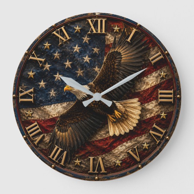 Patriotic Bald Eagle USA Freedom Flag Large Clock (Front)