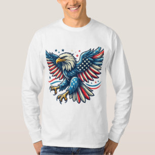 Patriotic Bald Eagle with American Flag Design T-Shirt