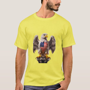 Patriotic Bald Eagle with American Flag Emblem T-Shirt