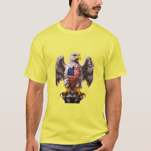 Patriotic Bald Eagle with American Flag Emblem T-Shirt
