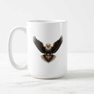 Patriotic Bald Eagle with American Flag Shield Coffee Mug