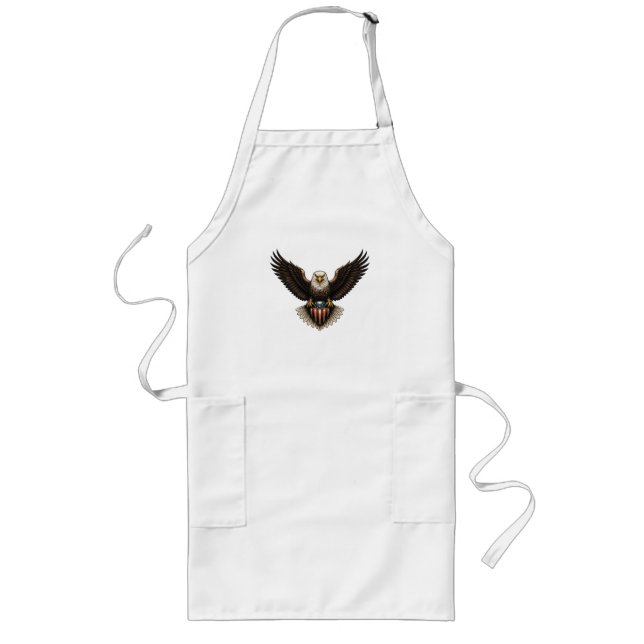 Patriotic Bald Eagle with American Flag Shield Long Apron (Front)