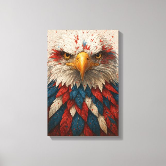 Patriotic Bald Eagle with Red White Blue Feathers Canvas Print (Front)