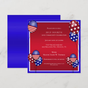 Patriotic Balloon Decorated July 4th Invitation
