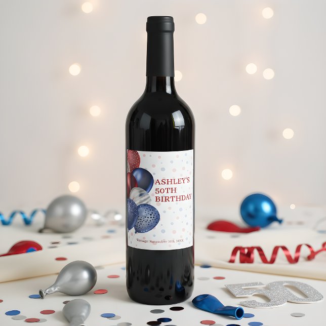 Patriotic Balloons 50th Birthday Wine Label (Creator Uploaded)