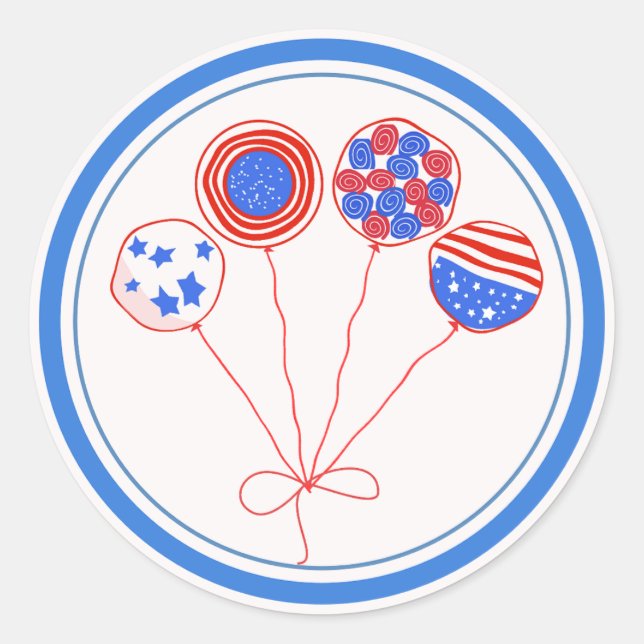 Patriotic Balloons with Red Borders Classic Round Sticker (Front)