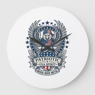 Patriotic Bandanna Rocker Old Glory Music Rock Met Large Clock