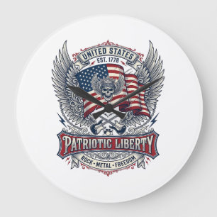Patriotic Bandanna Rocker Old Glory Music Rock Met Large Clock