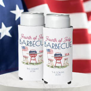 Patriotic Barbecue Flag 4th of July Summer Party Seltzer Can Cooler