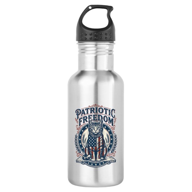 Patriotic Barn Cat Vector Graphic Tee_1 532 Ml Water Bottle (Front)
