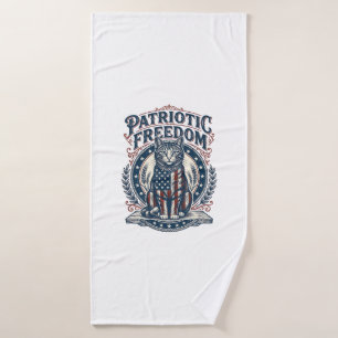 Patriotic Barn Cat Vector Graphic Tee_1 Bath Towel
