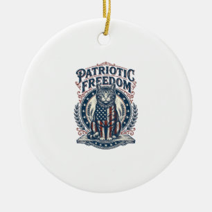 Patriotic Barn Cat Vector Graphic Tee_1 Ceramic Tree Decoration