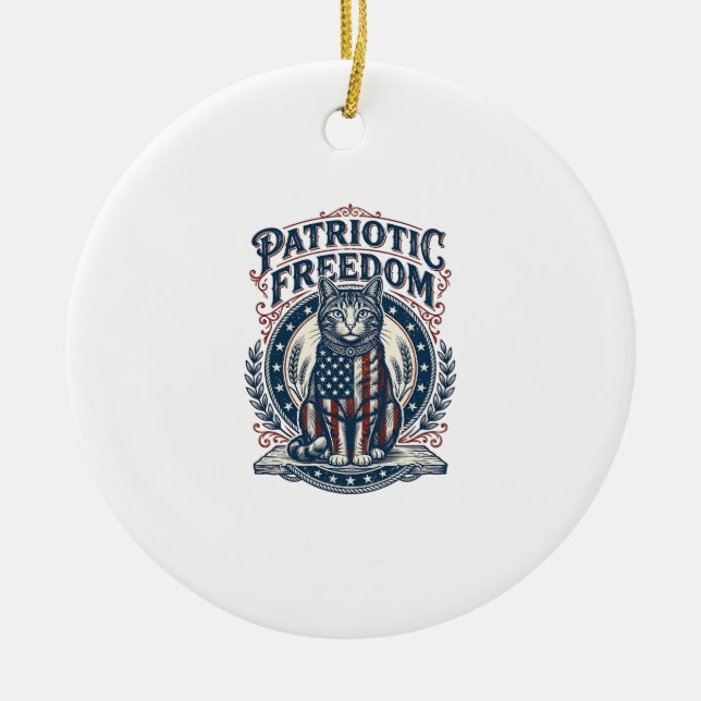 Patriotic Barn Cat Vector Graphic Tee_1 Ceramic Tree Decoration (Front)