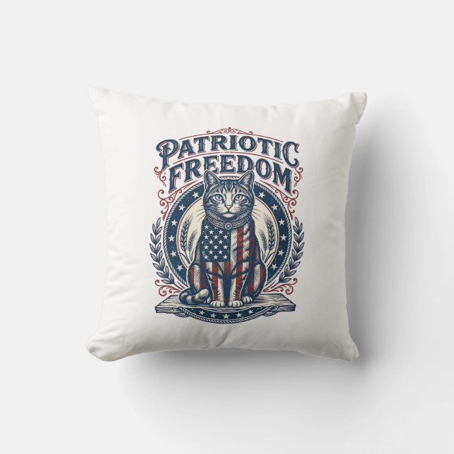 Patriotic Barn Cat Vector Graphic Tee_1 Cushion (Front)