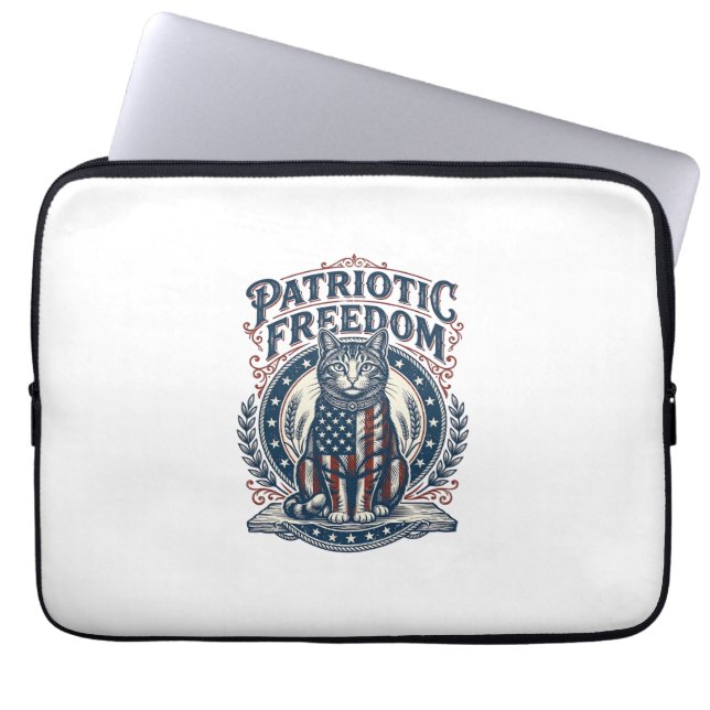 Patriotic Barn Cat Vector Graphic Tee_1 Laptop Sleeve (Front)