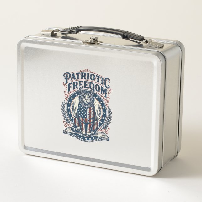 Patriotic Barn Cat Vector Graphic Tee_1 Metal Lunch Box (Front)