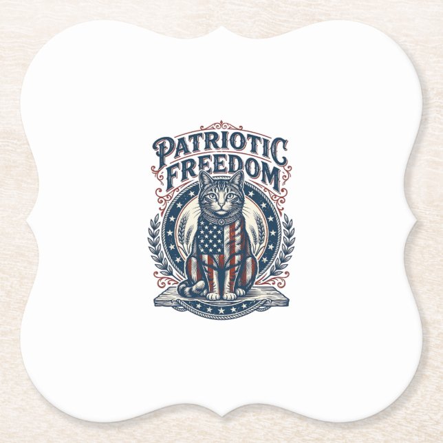 Patriotic Barn Cat Vector Graphic Tee_1 Paper Coaster (Front)