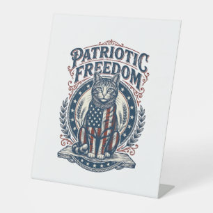 Patriotic Barn Cat Vector Graphic Tee_1 Pedestal Sign