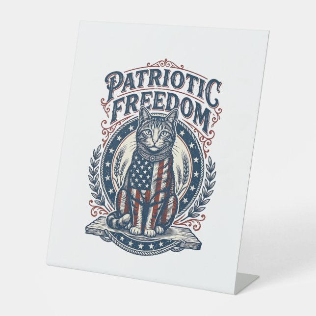 Patriotic Barn Cat Vector Graphic Tee_1 Pedestal Sign (Front)