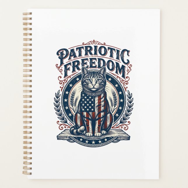 Patriotic Barn Cat Vector Graphic Tee_1 Planner (Front)