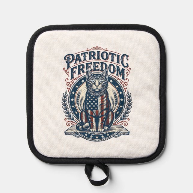 Patriotic Barn Cat Vector Graphic Tee_1 Pot Holder (Front)