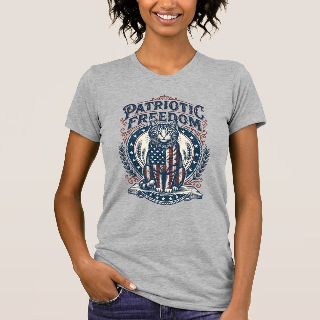 Patriotic Barn Cat Vector Graphic Tee_1 T-Shirt (Front)