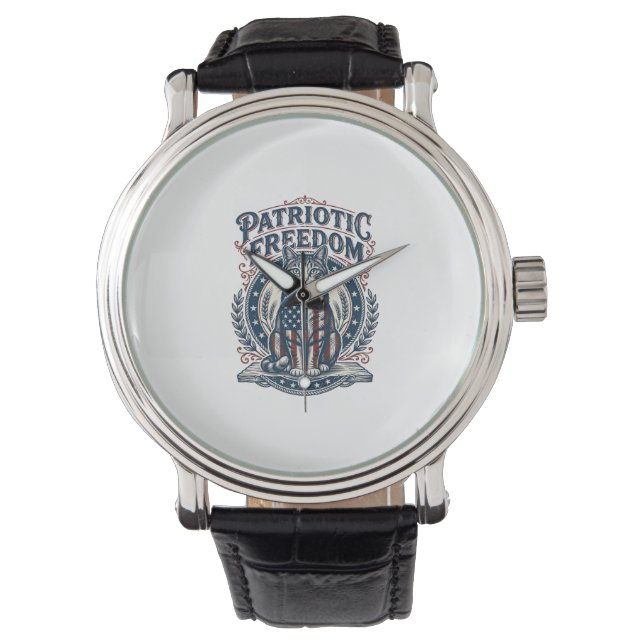 Patriotic Barn Cat Vector Graphic Tee_1 Watch (Front)