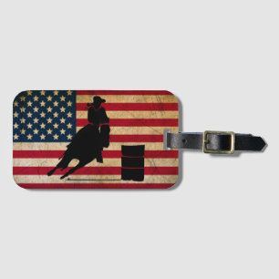 Patriotic Barrel Racing American Flag Horse Luggage Tag