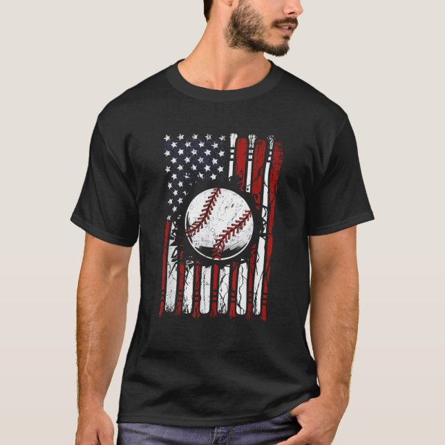 Patriotic Baseball 4th Of July USA American Flag M T-Shirt (Front)