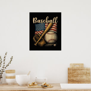 Patriotic Baseball American Flag Vintage Sports Poster